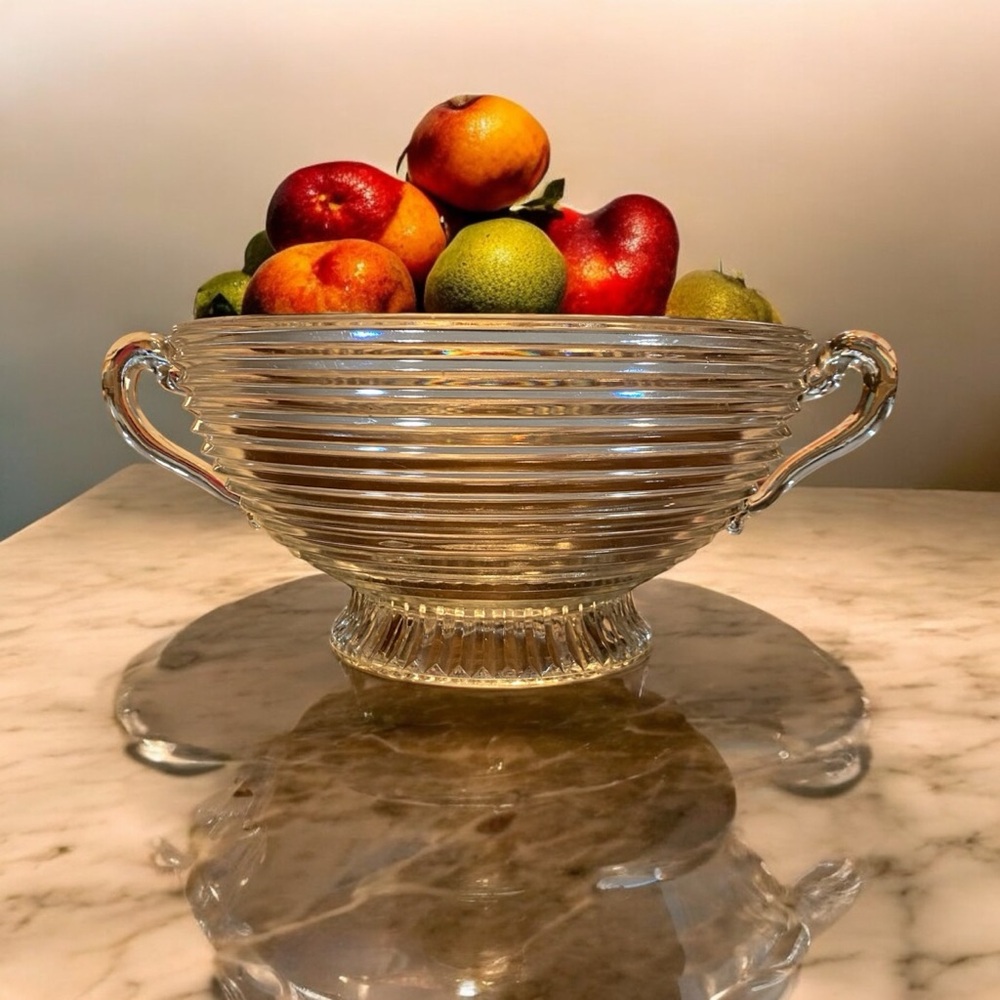 Vintage Anchor Hocking Manhattan Pedestal Fruit Bowl Art Deco